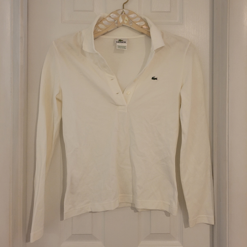 Lacoste White Long Sleeve Polo